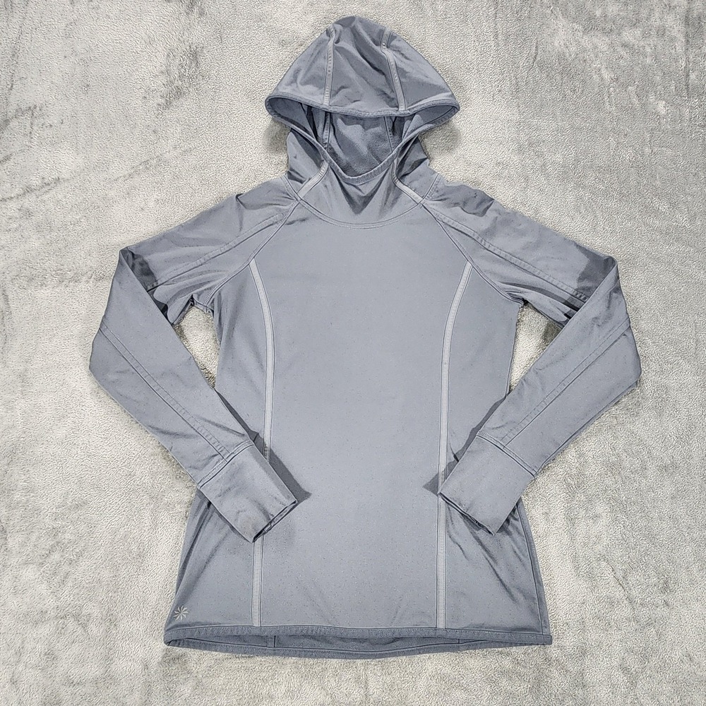 Athleta Hoodie Womens Small Gray Lightweight Stretch Pullover Long‎ Sleeve Top